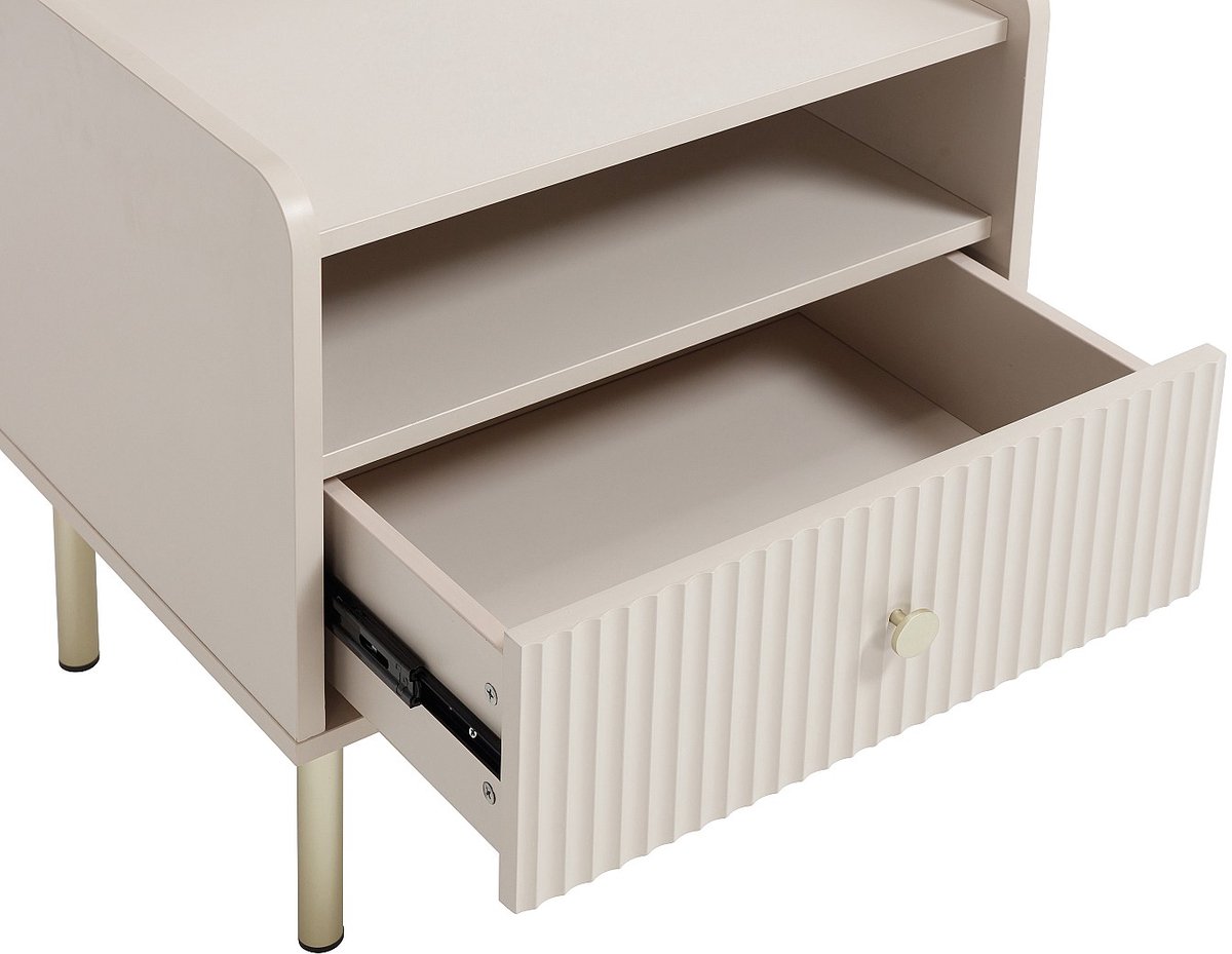 Vente-unique Set van 2 nachtkastjes met 1 lade en 1 vak - Beige en goud - LUNAOR