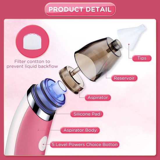 Neusaspirator - elektrische neusreiniger - baby neuszuiger - oplaadbaar - draagbaar - zacht siliconen opzetstuk - roze — afbeelding 2