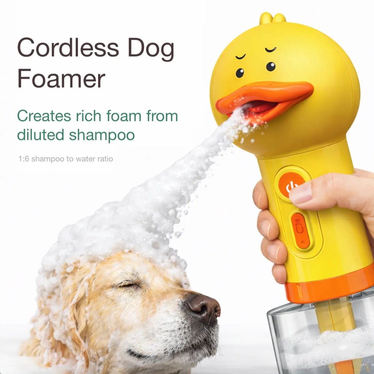Snoerloze Foamer voor Honden – Rijk en Gelijkmatig Schuim – Zuinig met Shampoo – USB Oplaadbaar (Cordless Dog Foamer Yellow Duck)