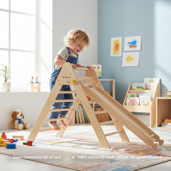 Deryan Luxe Mini Klimrek Set - Met Glijbaan - Opvouwbaar - Hout van Merkloos — afbeelding 5