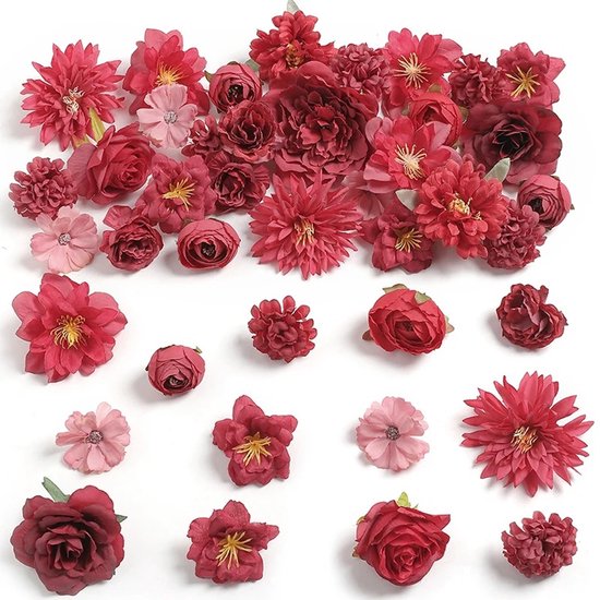 Mini Fleurs Artificielles - 40 Pièces - Fausses Fleurs Pour Bricolage & Décoration - Rouge - Kasey
