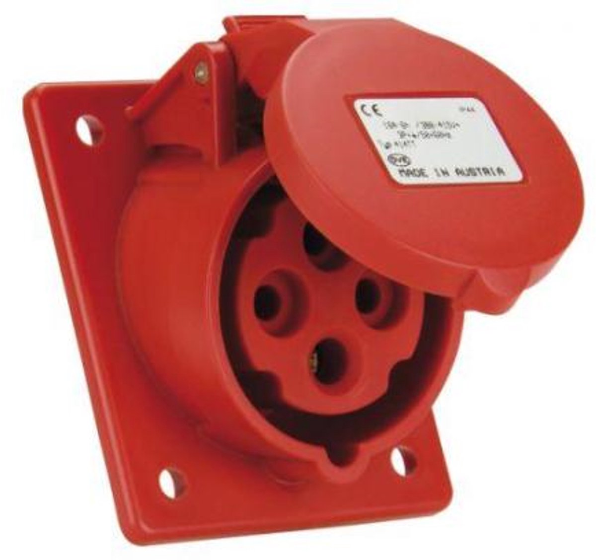 CEE Inbouw WCD - 4-polige CEE-aansluiting 32A - IP44 - Rood - Kunststof