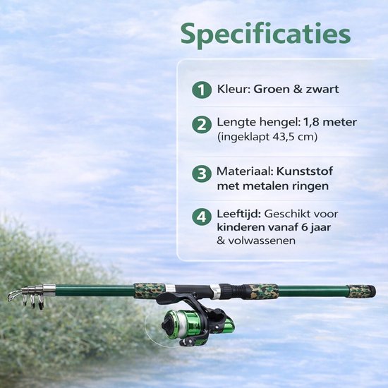 Somstyle Vishengel Set voor Beginners - 1.8 M - Vishengel met Molen - Dobbers - Hengelsport - Vis Accessoires - Groen / Zwart van somstyle — afbeelding 2