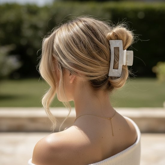 YOSMO The Claw Luxe Haarklem - Pince à cheveux - Extra Groot - Couleur marbre blanc
