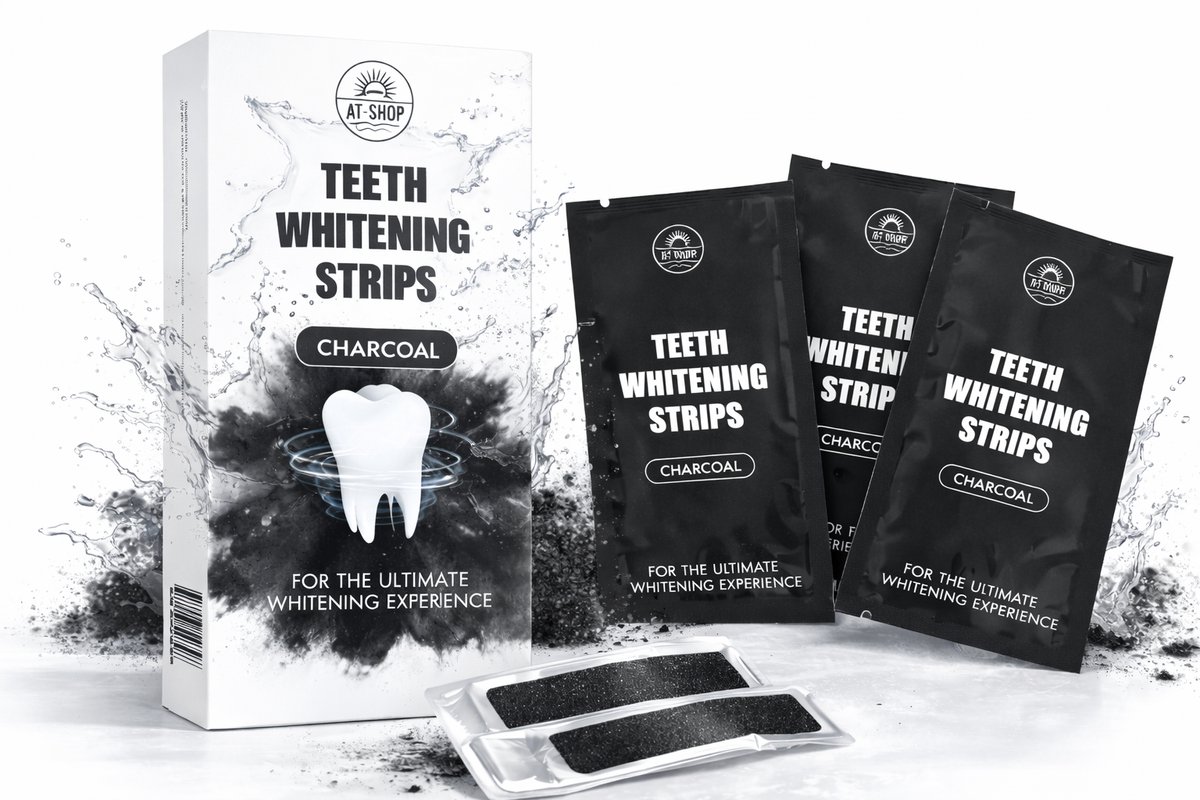 AT-Shop Teeth Whitening Strips – Charcoal – 14 Strips – Peroxidevrij – Wittere Tanden Thuis - tanden bleken