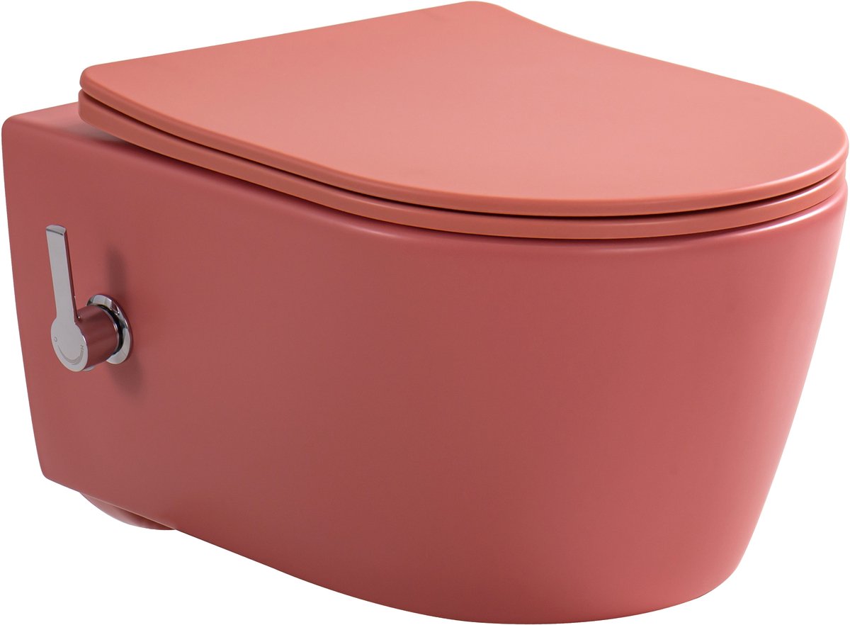 Kayvit Hangtoilet Mat roze rond met bidet Tornado/rimless