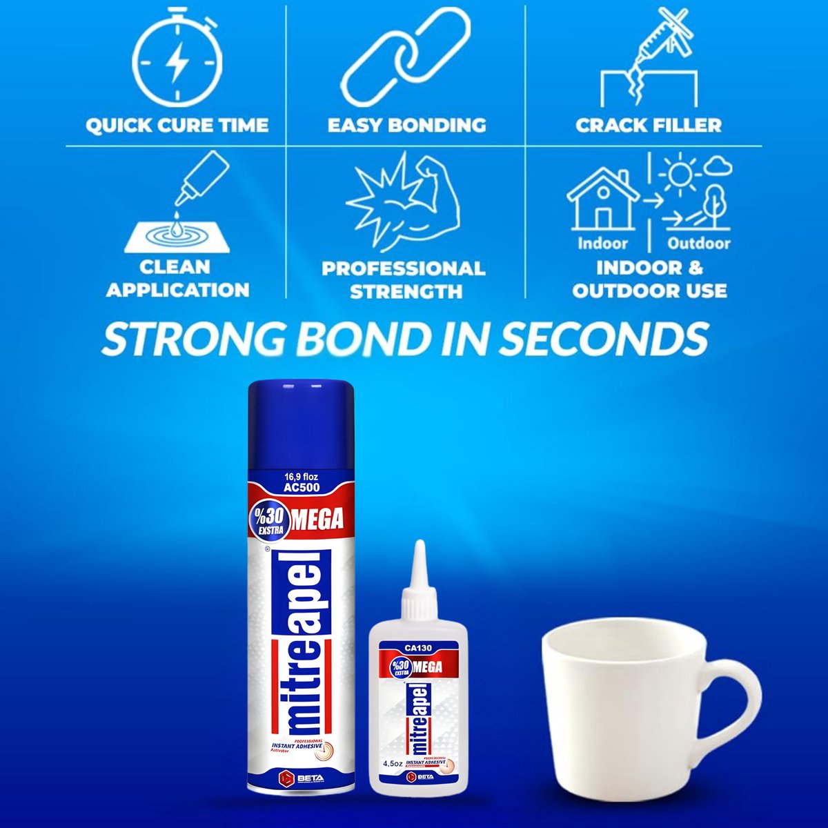 Mitreapel Secondelijm met Activator – 500 ml – 1 stuk – Superlijm – Sterke Secondelijm – Snelle en Betrouwbare Reparaties in Seconden - Twee-componentenlijm - Super Glue Instant Adhesive with Activator — cadeau in Cadeau-ideeën - foto 2