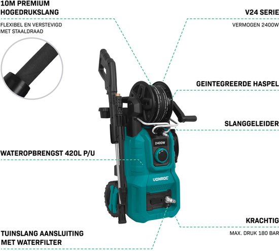 VONROC Hogedrukreiniger V24-1 - 2400W - 180 bar - Incl. accessoires van VONROC — afbeelding 2