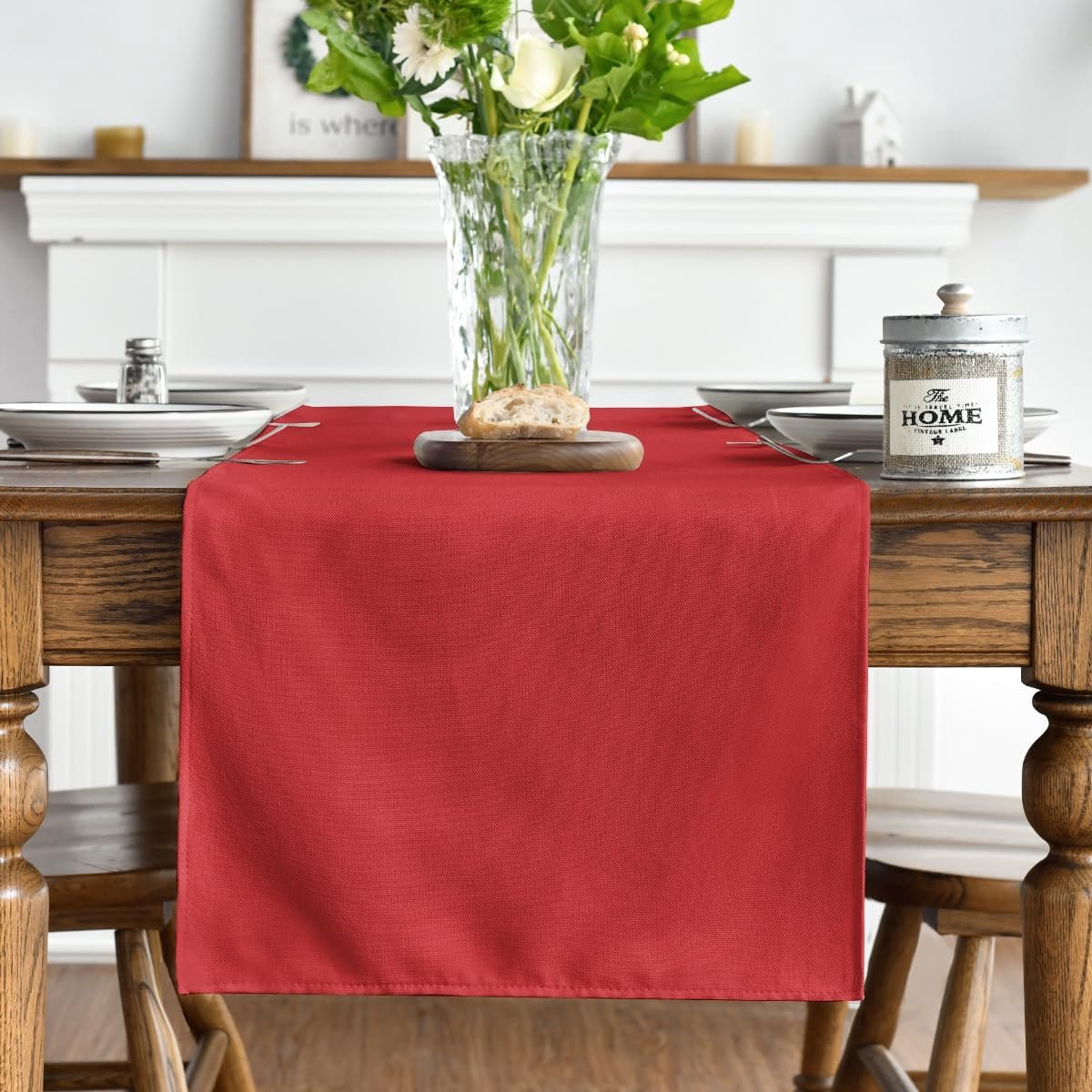 Wasbare Kerst Tafelloper Rood 40x180cm voor Keuken en Eettafel - Binnen Feestdecoratie