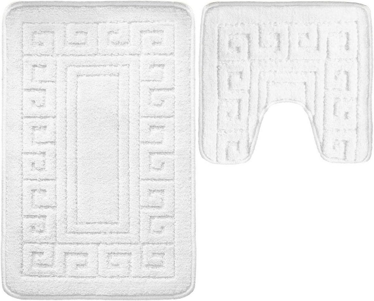 2 Delige Badmat Set Antislip voor Badkamer en Toilet - Absorberend en Machine Wasbaar