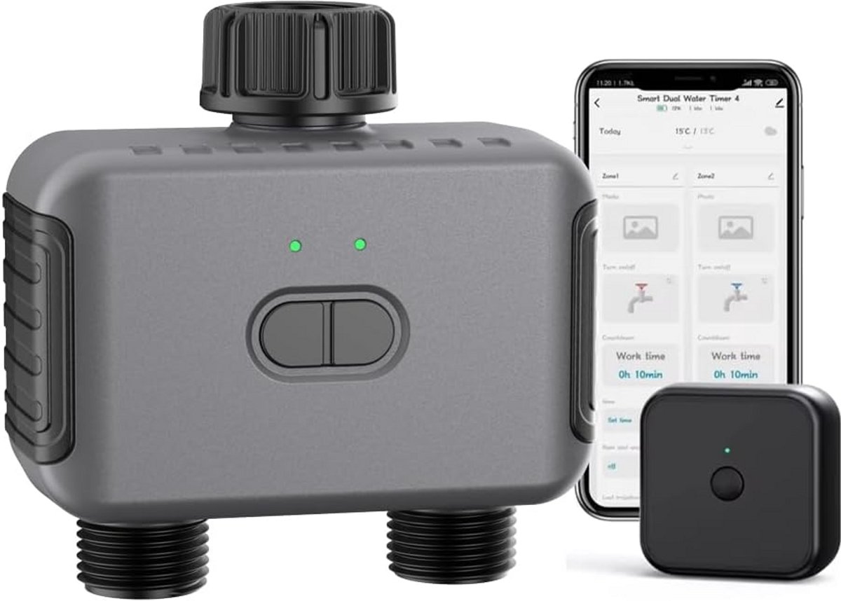Intelligente Wifi-Watertimer - 2 Zones - App-besturing - Spraakbediening - Automatisch Tuinirrigatiesysteem