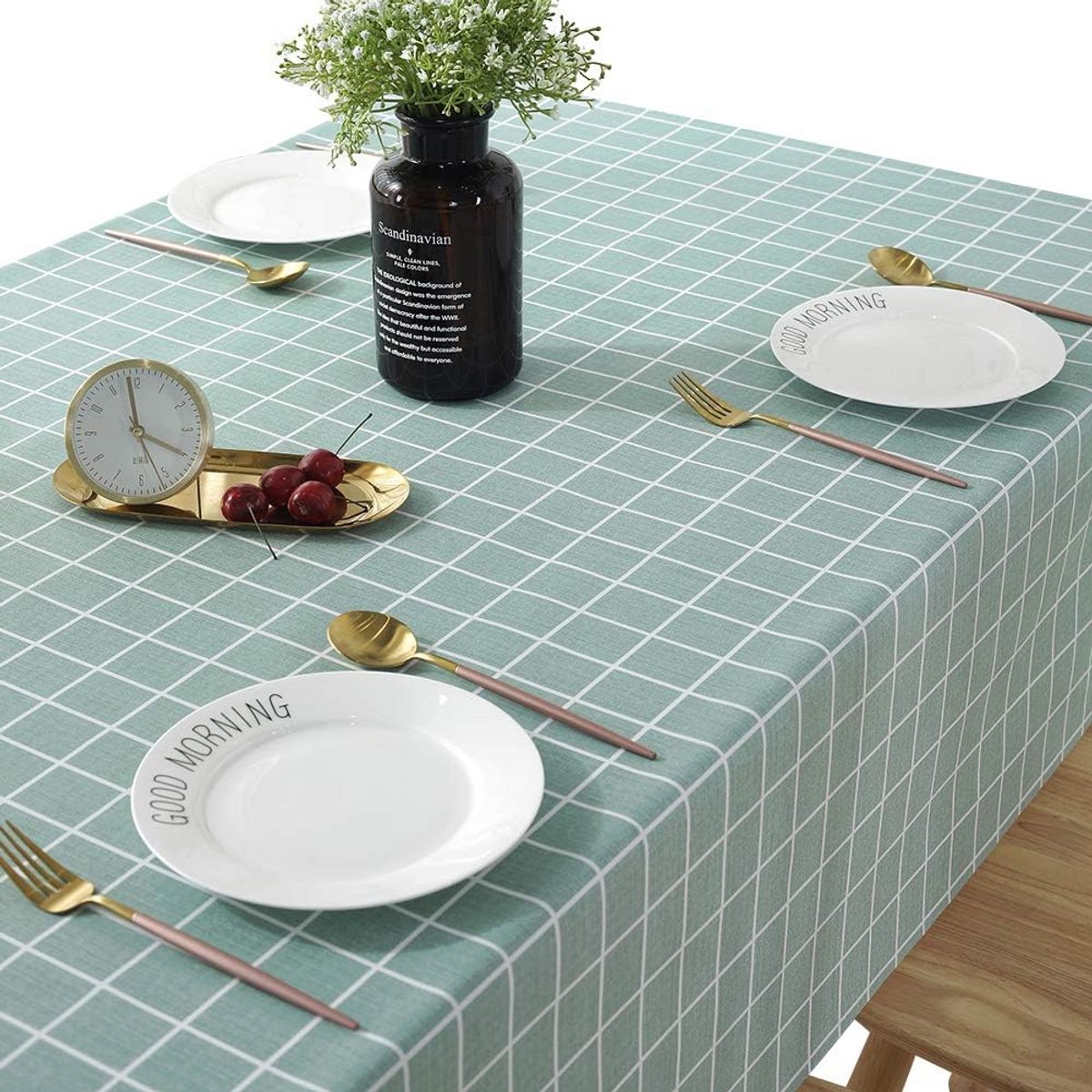 Waterafstotend PVC Tafelkleed Rechthoekig Groen Rustiek Patroon 120x180 cm