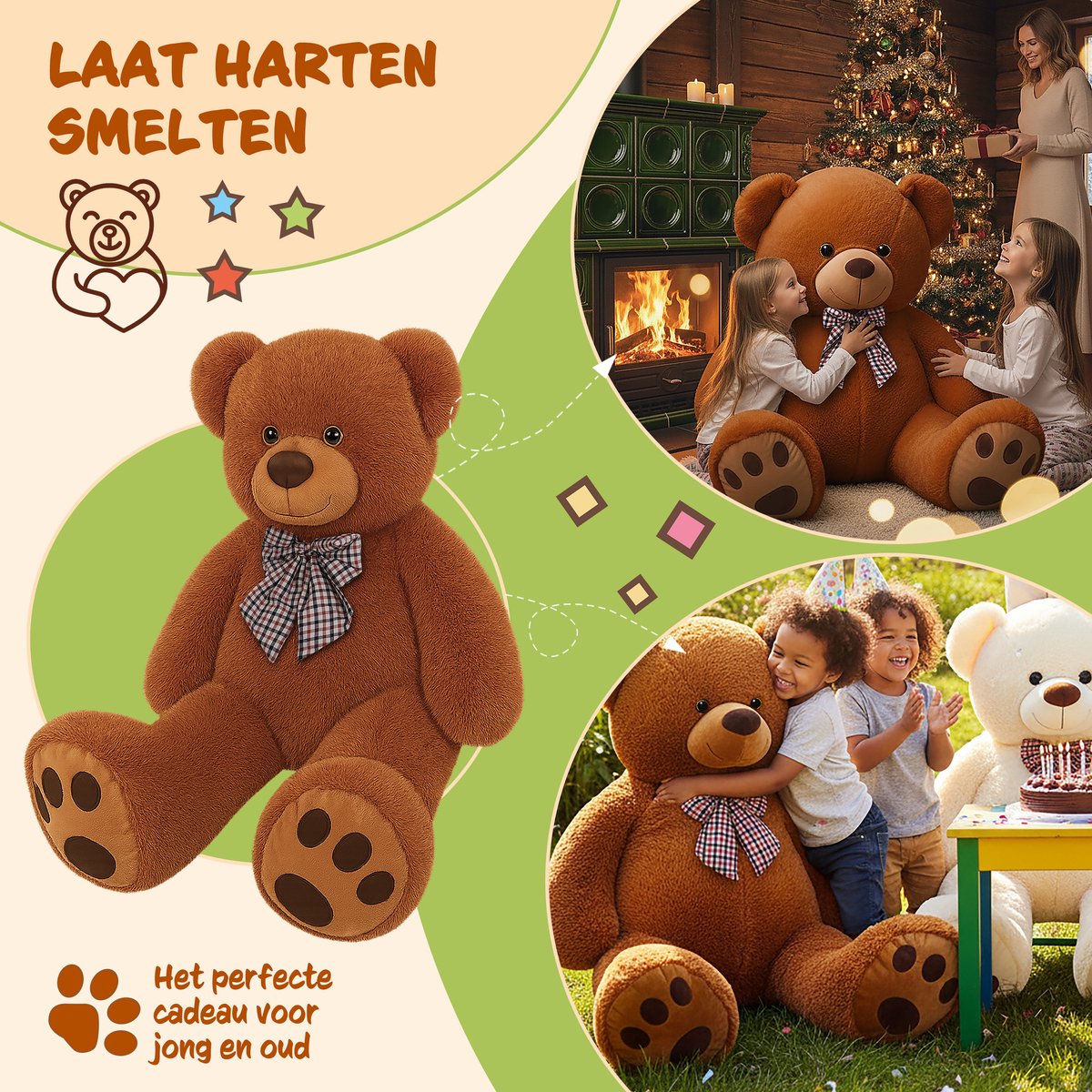 Monzana Knuffelbeer XXL – 150cm Staand Pluch - Bruin — afbeelding 9
