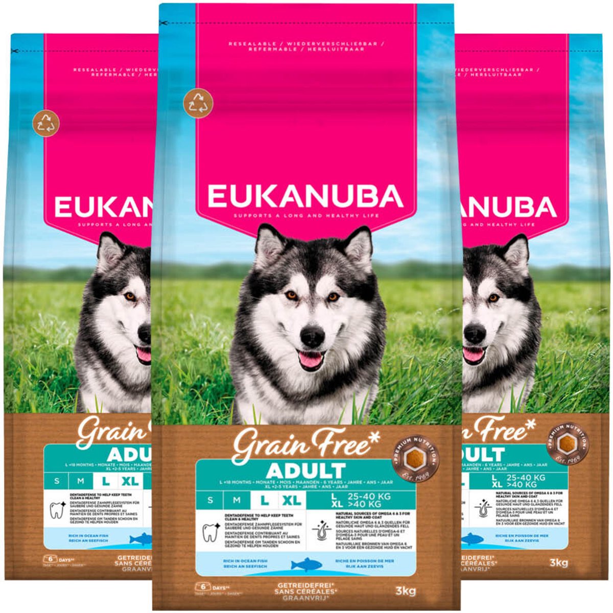 Eukanuba Eukanuba Hondenvoer Droog Grain Free Adult Large Oceaanvis - 3 x 3 kg - Voordeelverpakking
