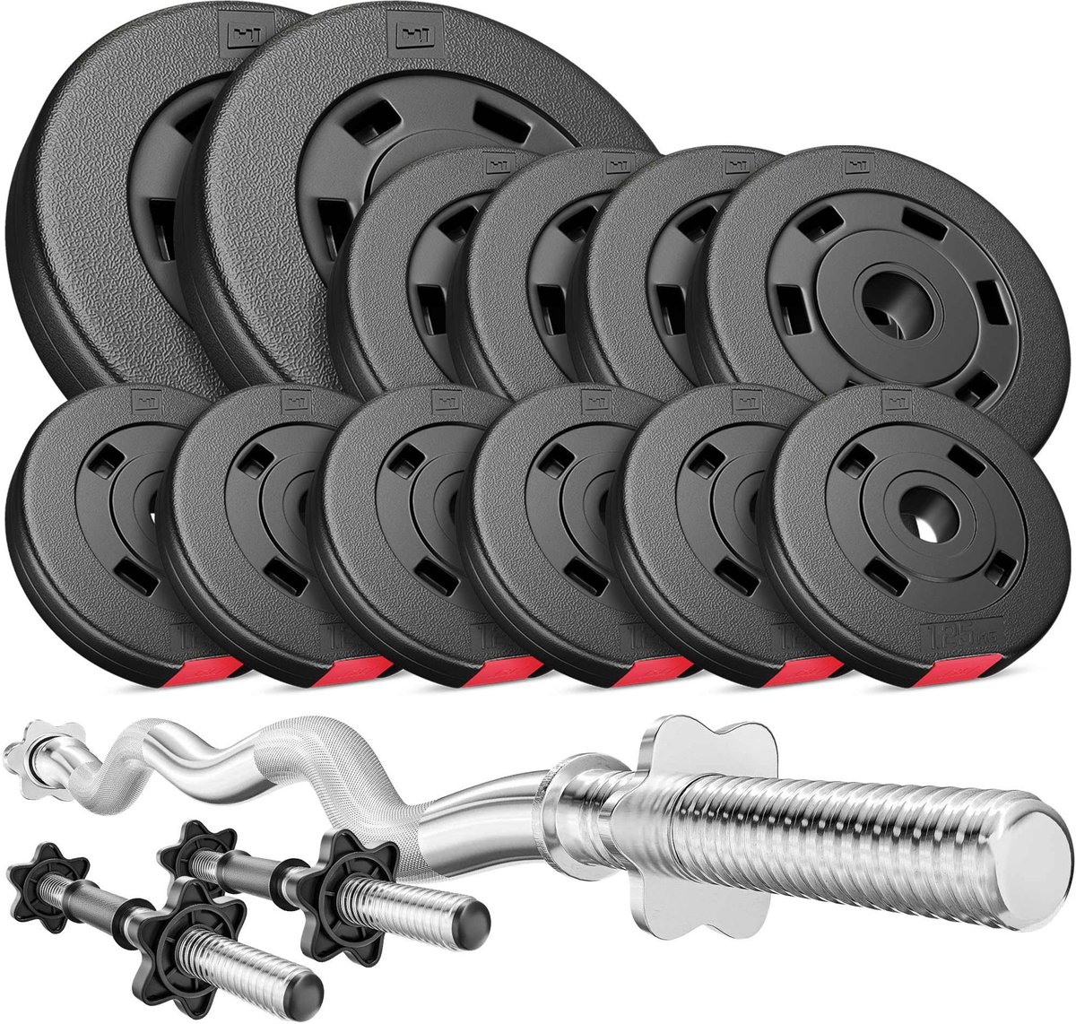 Hop-Sport Kunststof – Halterset – 36 kg – SZ-curlstang en dumbbellstangen – 30 mm