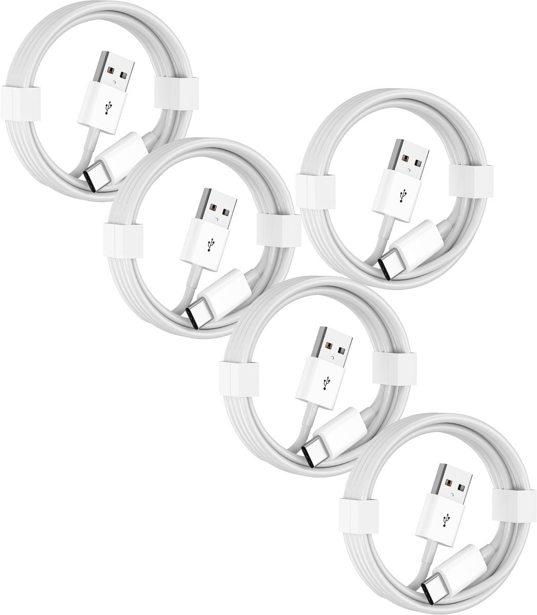 Viewr - USB-A naar USB-C kabel - 5 Stuks - 1 Meter - Oplader Kabel - Snel Lader