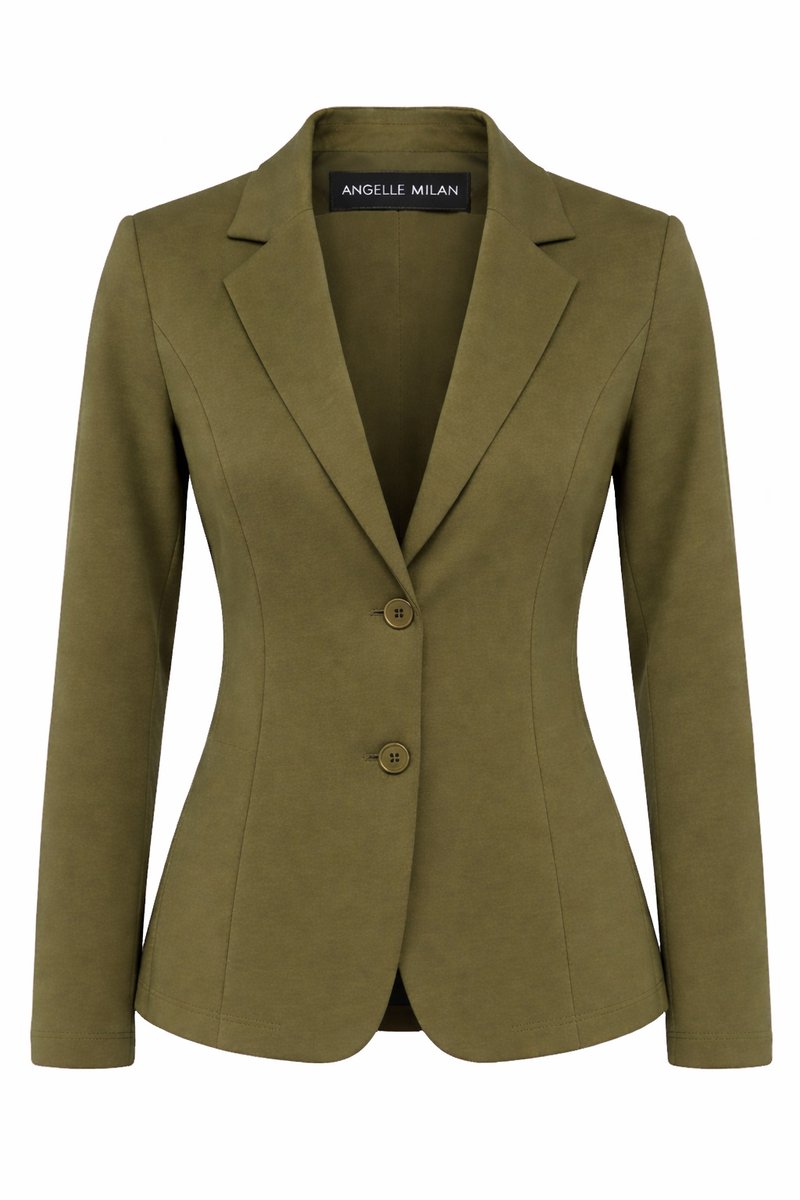 Angelle Milan Blazer Dames - Legergroen - Travelstof - Maat M