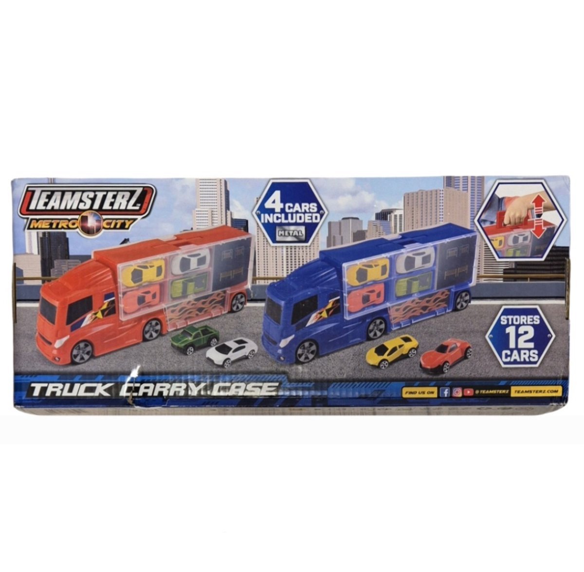 Teamsterz Metro City Truck Carry Case With 4 CARS - Blauw