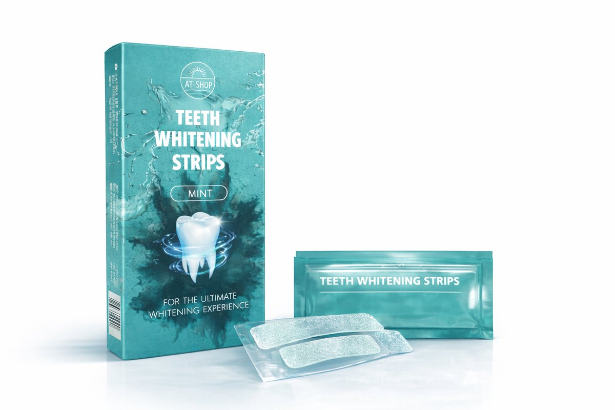AT-Shop Tandenbleek Strips – Mint – 14 Strips – Peroxidevrij – Witte Tanden Thuis – Zachte Whitening