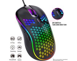 Bedrade gamingmuismet honingraatstructuur, aan/uit-schakelaar, 3 instelbare DPI-niveaus, ergonomisch lichtgewicht ontwerp en hoge precisiesensor, geschikt voor PC/Mac-gamers (zwarte bedrade versie)
