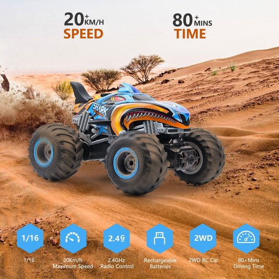 Bestuurbare Auto - RC Stunt Auto met Rook, Licht & Geluid - 4WD Monstertruck 360° Drift - Met Handgebaren Besturing - 20 km/u - 1:16 - Blauw van Merkloos — afbeelding 2