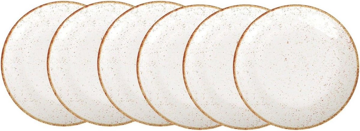 Set van 6 platte borden, rond, 28 cm, porselein, rustiek design