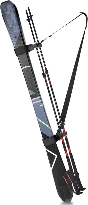 Skiriem en stokhouder - Verstelbare, gevoerde schouderriem voor gemakkelijk transport, ski-uitrusting en snowboarddraagsysteem