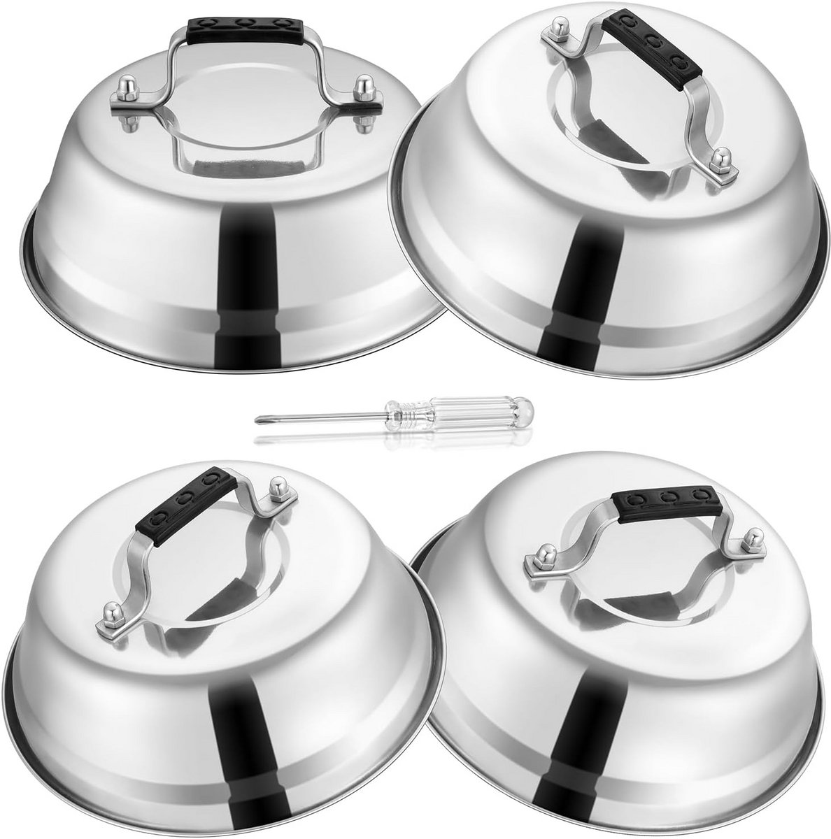 Hambellen roestvrij staal 4 stuks met siliconen handvatten 22,9 x 8 cm
