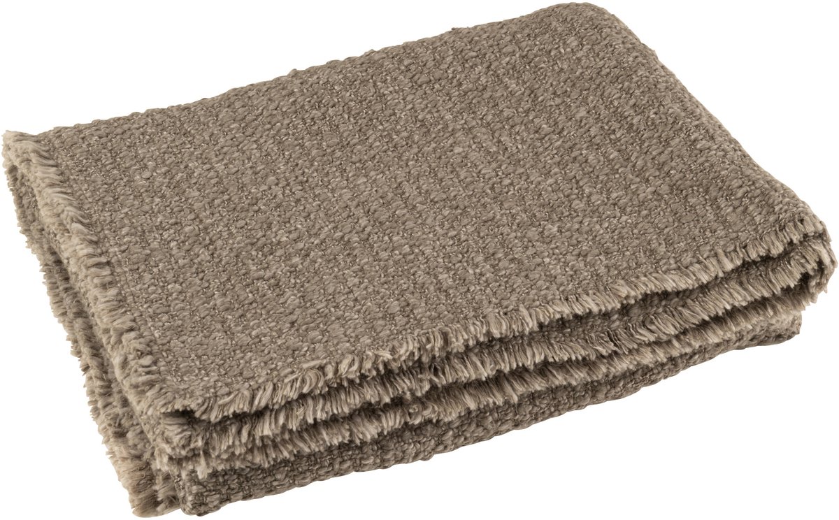 J-Line plaid Gerafelde Randen - katoen/polyester - taupe - 180 x 130 cm Bruin