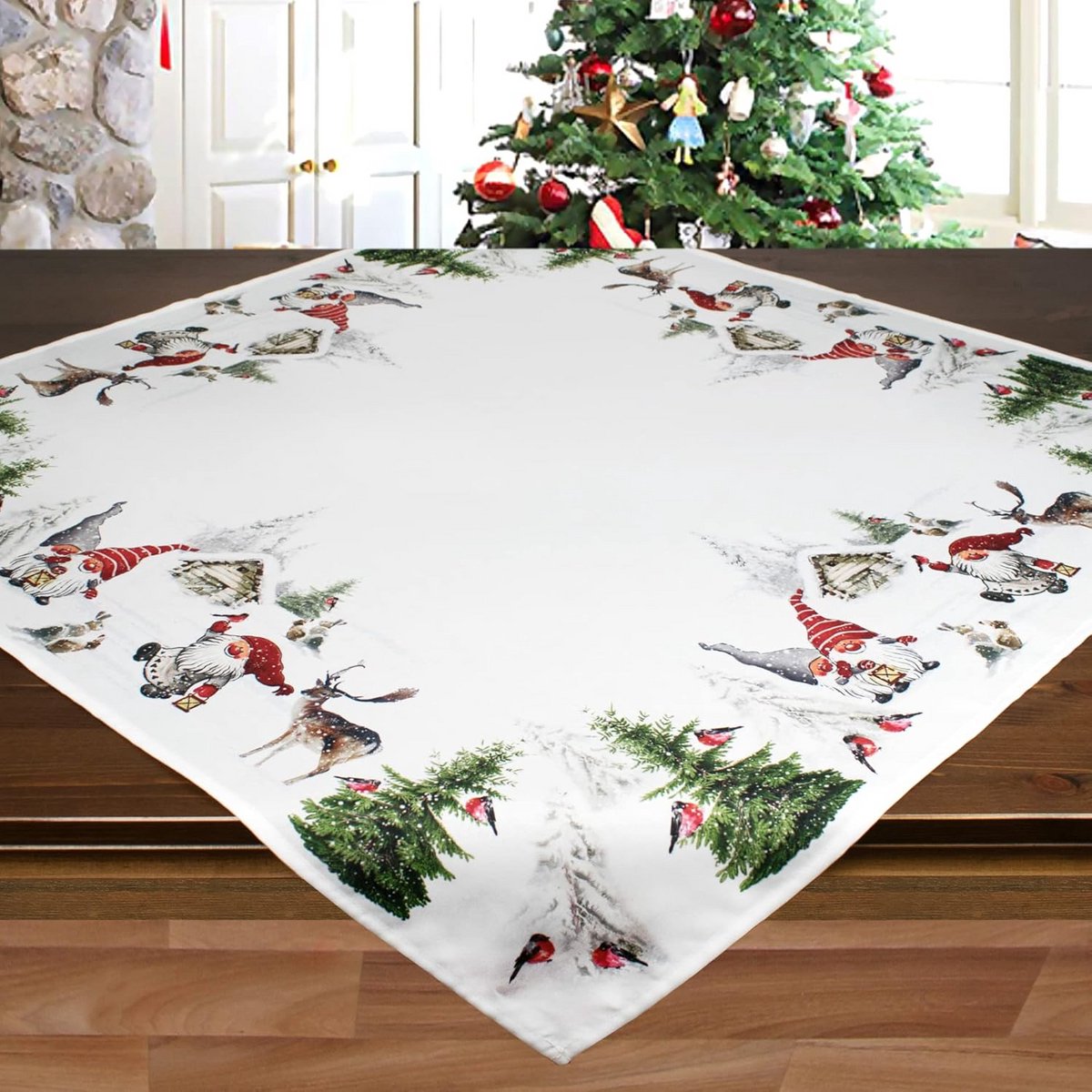 Tafelkleed 85 x 85 cm - Kerst met Winter- en Wichtelmotief