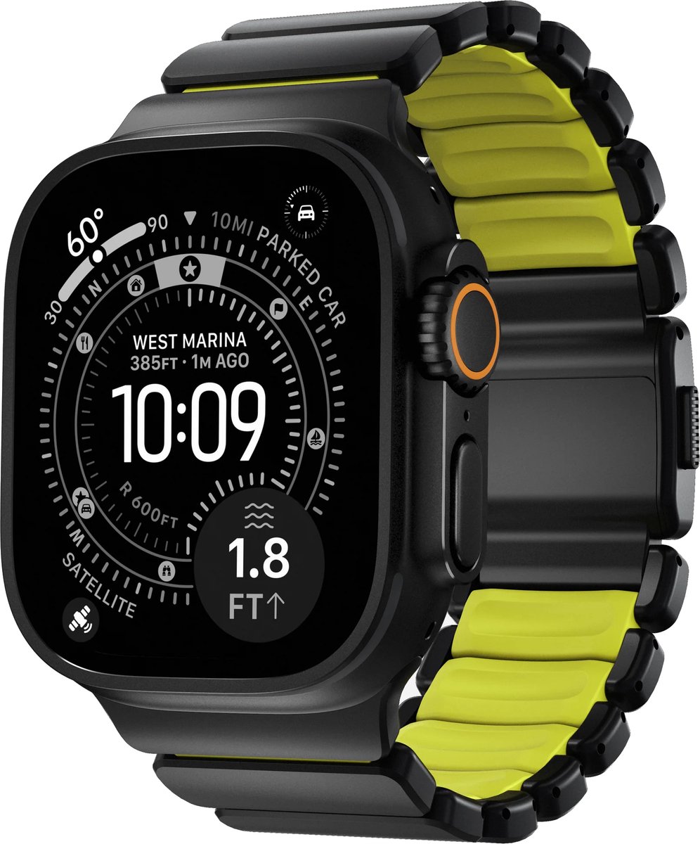 Nomad Stratos Horlogeband Zwart Hardware 45/46/49mm – Titanium Klasse 4 Hardware – Krasbestendige DLC-Coating – Compatibel met Apple Watch Series 1-11 en SE - Yellow