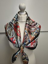 Vierkante dames sjaal Peggy-gebloemd motief-zwart wit geel grijs blauw rood oranje roze teal-90x90