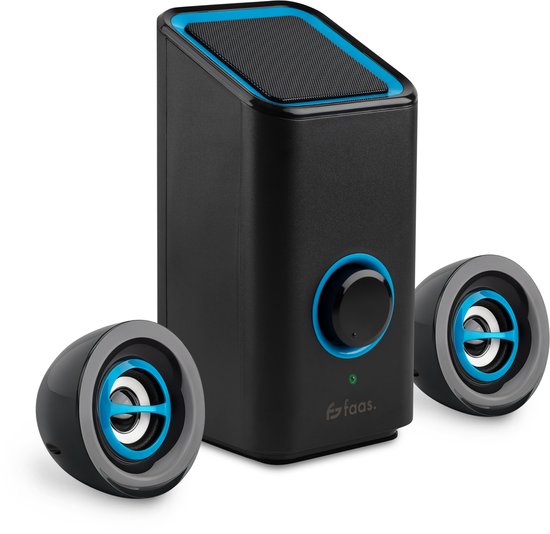 PC Speakers - Met Bluetooth 5.0 - Computer Speakers - Speakers voor PC - USB-C en USB-A - Complete 3-Delige Set - Speakerset - Zwart en Blauw - Faas