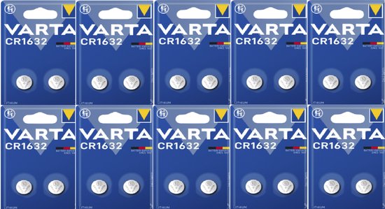 Varta CR1632 Lithium knoopcelbatterijen, verpakt per 10 stuks.