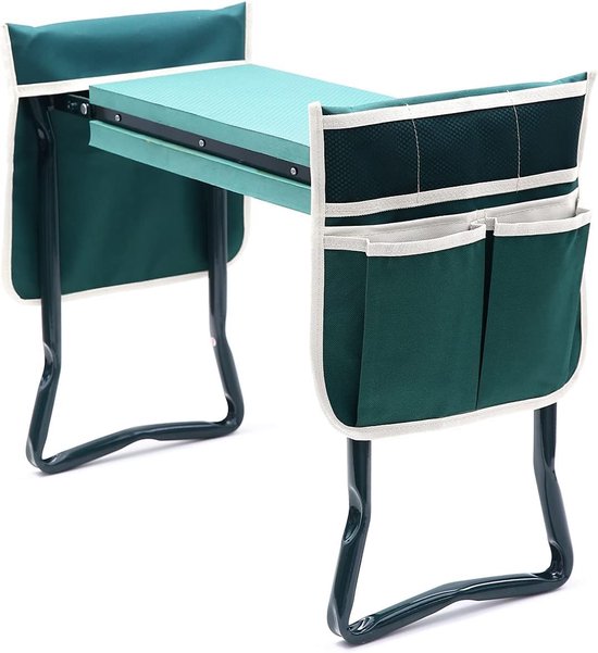 Outsunny 2-in-1 Kniebank – Inklapbare Tuinkruk Met Gereedschapstas En EVA-kussens – 58x28x49 Cm