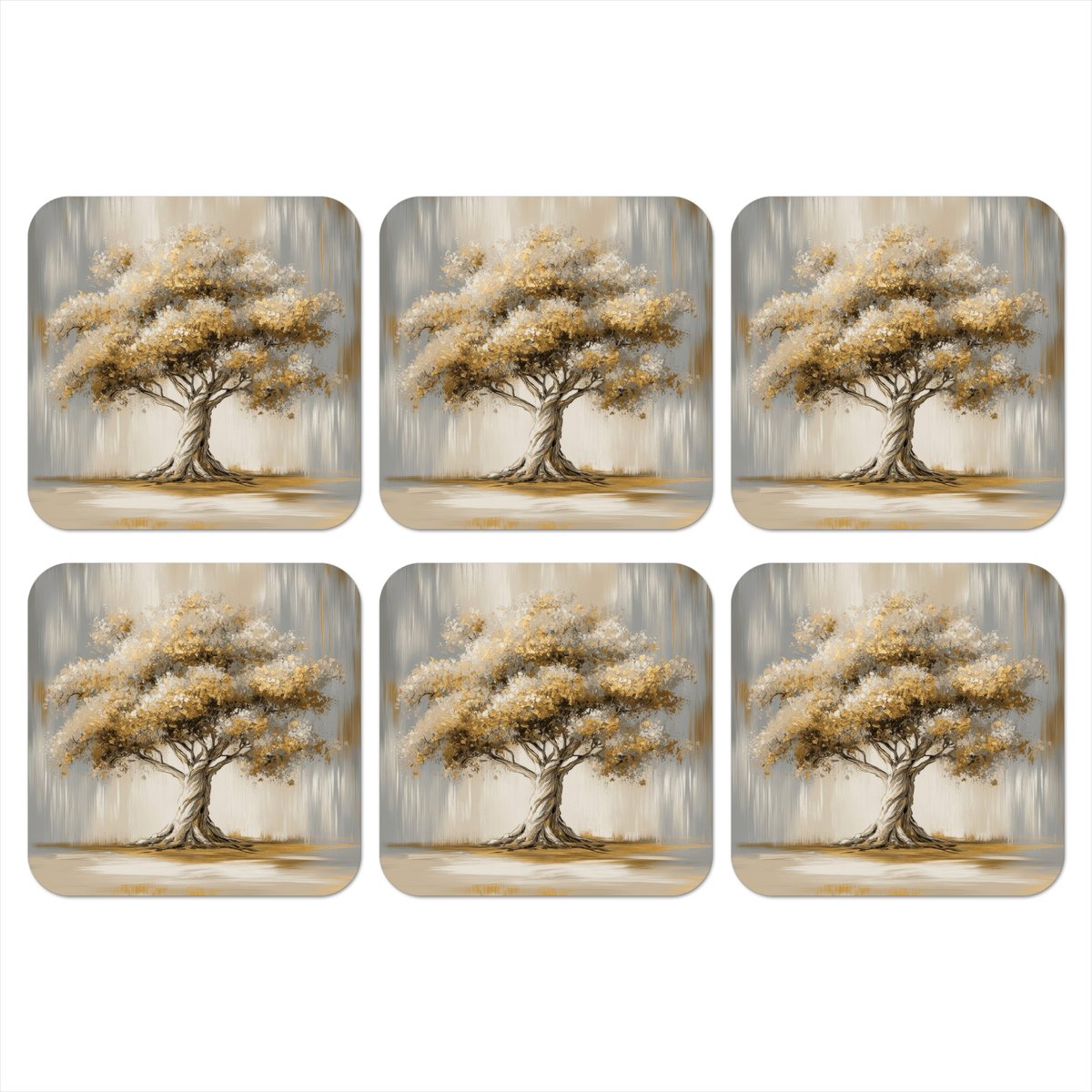Onderzetters voor glazen - Boom - Bladeren - Abstract - Wit - 10x10 cm - Glasonderzetters - 6 stuks