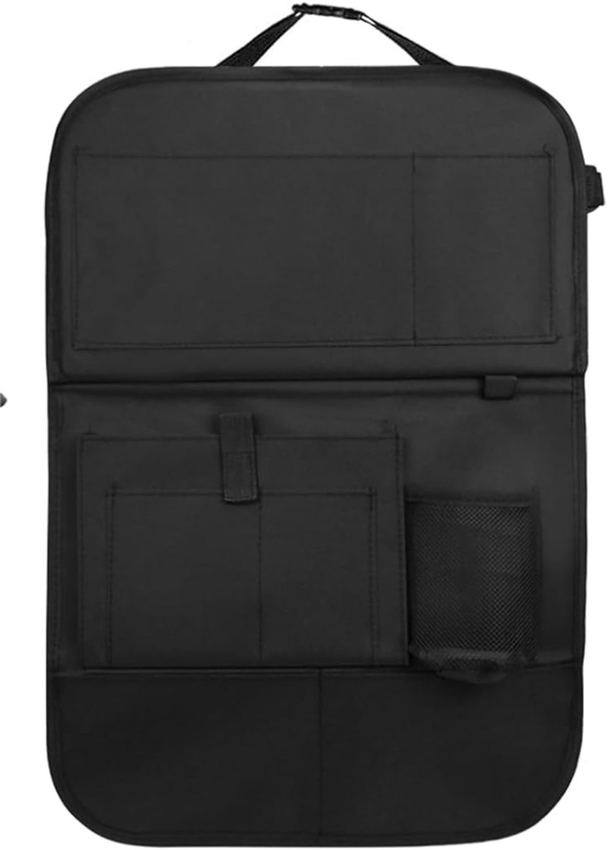 Famanu Auto-organizer - autostoelorganizer met tablet/telefoonopslag - 11 vakken - waterdichte achterbankbescherming voor kinderen - auto-accessoires - interieur zwart