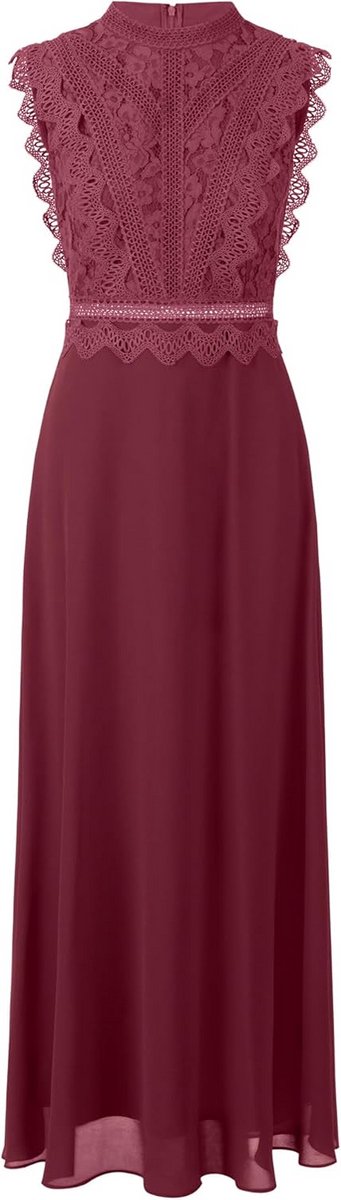 Lange Mouwloze Avondjurk Chiffon en Kant - Ronde Hals
