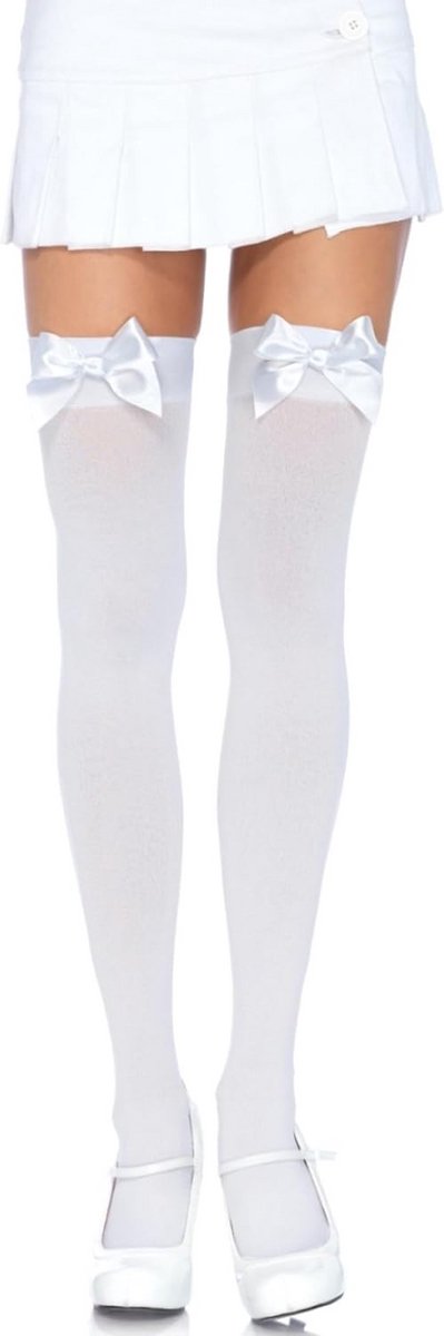 Transparente overknee-kousen met strikje - maat EUR 42-46 - Zwart & Wit