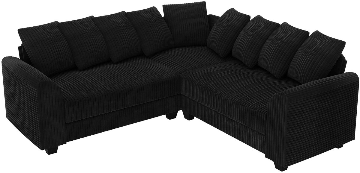 Merax Modulaire Hoekbank L-Vorm Corduroy Zwart – Diepe Zit – 9 Kussens – 5-Zits – 202x202 cm