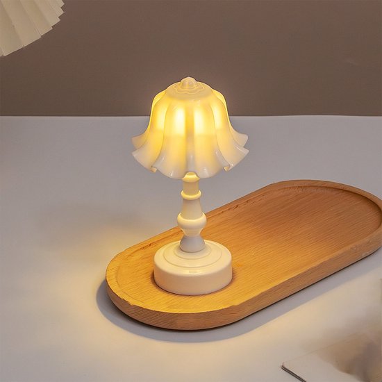 Set van 2 tafellampen, retro klokjesbloemvormige kleine nachtlampjes, geschikt voor de slaapkamer (wit) van Livin24 — afbeelding 3