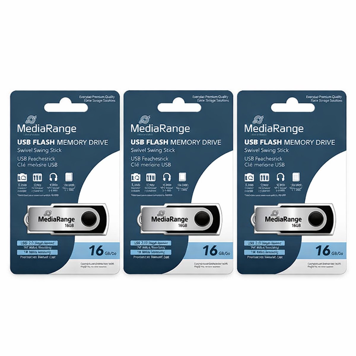 MediaRange | USB Stick | 16 GB | USB 2.0 | Twister | Zwart | 3 Stuks in verpakking