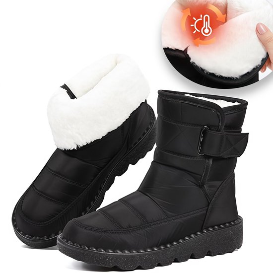 Snowboots - Snowboots dames - Winterlaarzen voor dames - Sneeuwlaarzen - Sneeuwlaarzen dames - Winterlaarzen - Waterdicht - Warme fleecevoering - Antislipzool - Halfhoog - Koud weer - Antislip sneeuwlaarzen voor buiten - Cadeau - Zwart - Maat 42