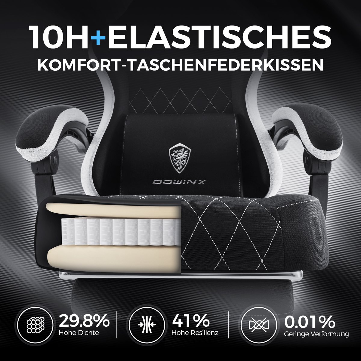 Dowinx Gamingstoel Ergonomisch met Massage-Lendensteun Zwart - afbeelding 2