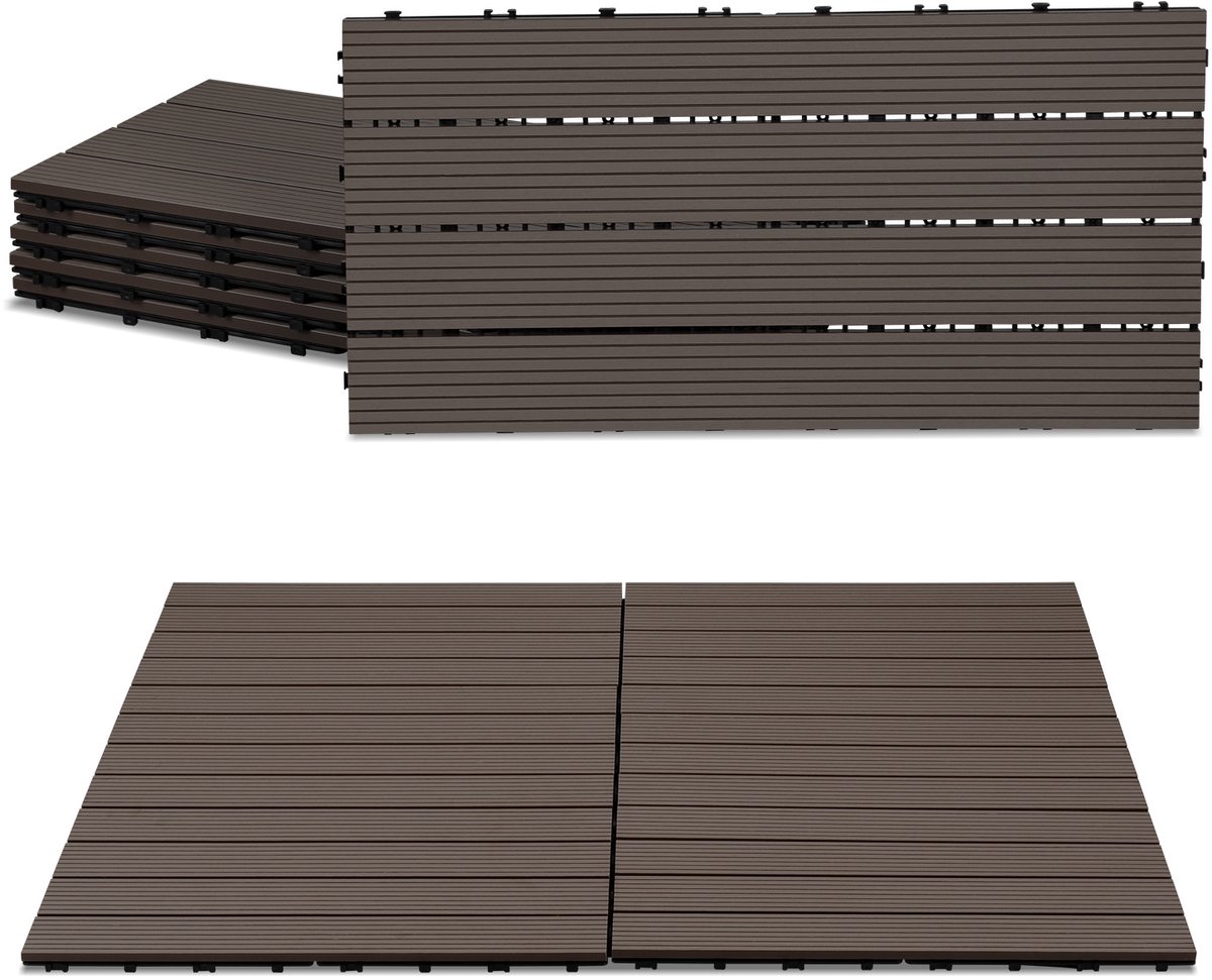 Set van 36 WPC-terrastegels, 4 latten, 30 × 60 cm, voor tuin- en balkonvloeren, kliksysteem, koffiebruin