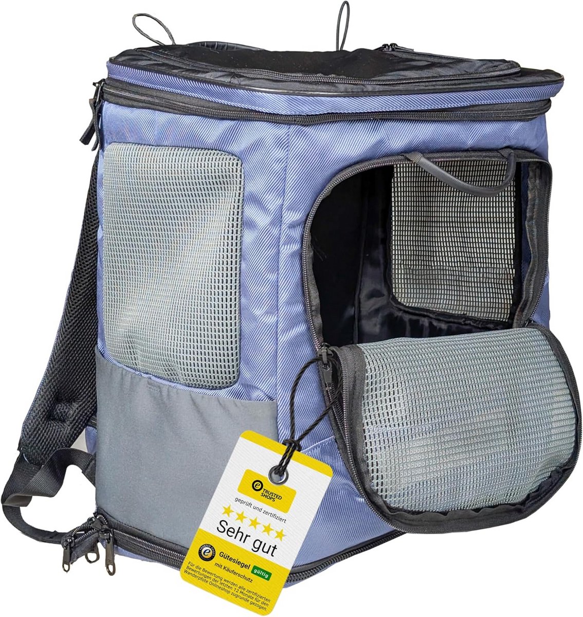 Hondenrugzak tot 8 kg Model Trekking Light blauw - Hoogwaardige draagtas voor kleine honden en katten (Maat S, Blauw)