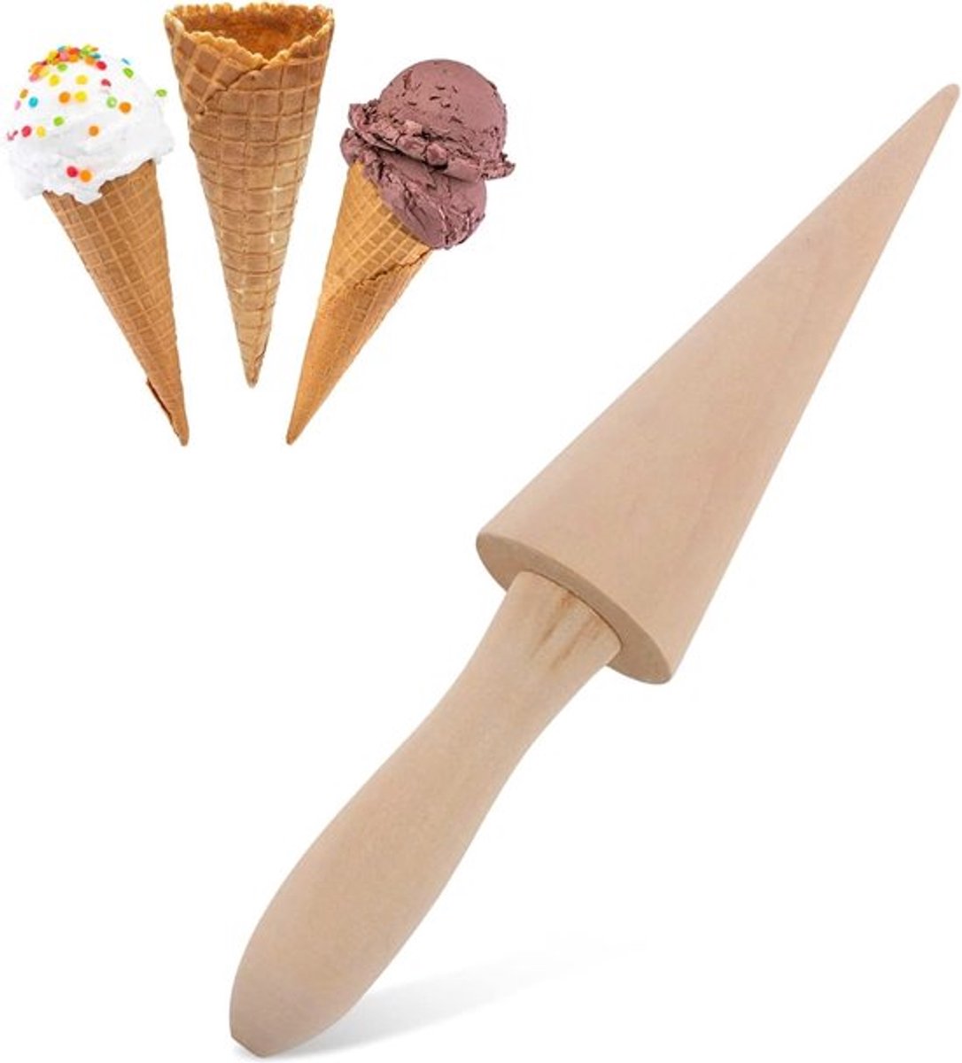 Daity 1-pack - Wafelroller - houten kegelvorm - ijswafelvorm - houten gereedschap voor het bakken van gebak - wafels en taarten