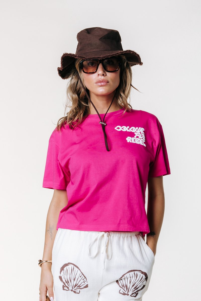Colourful Rebel Puff Logo Cropped Loosefit Tee- XXL