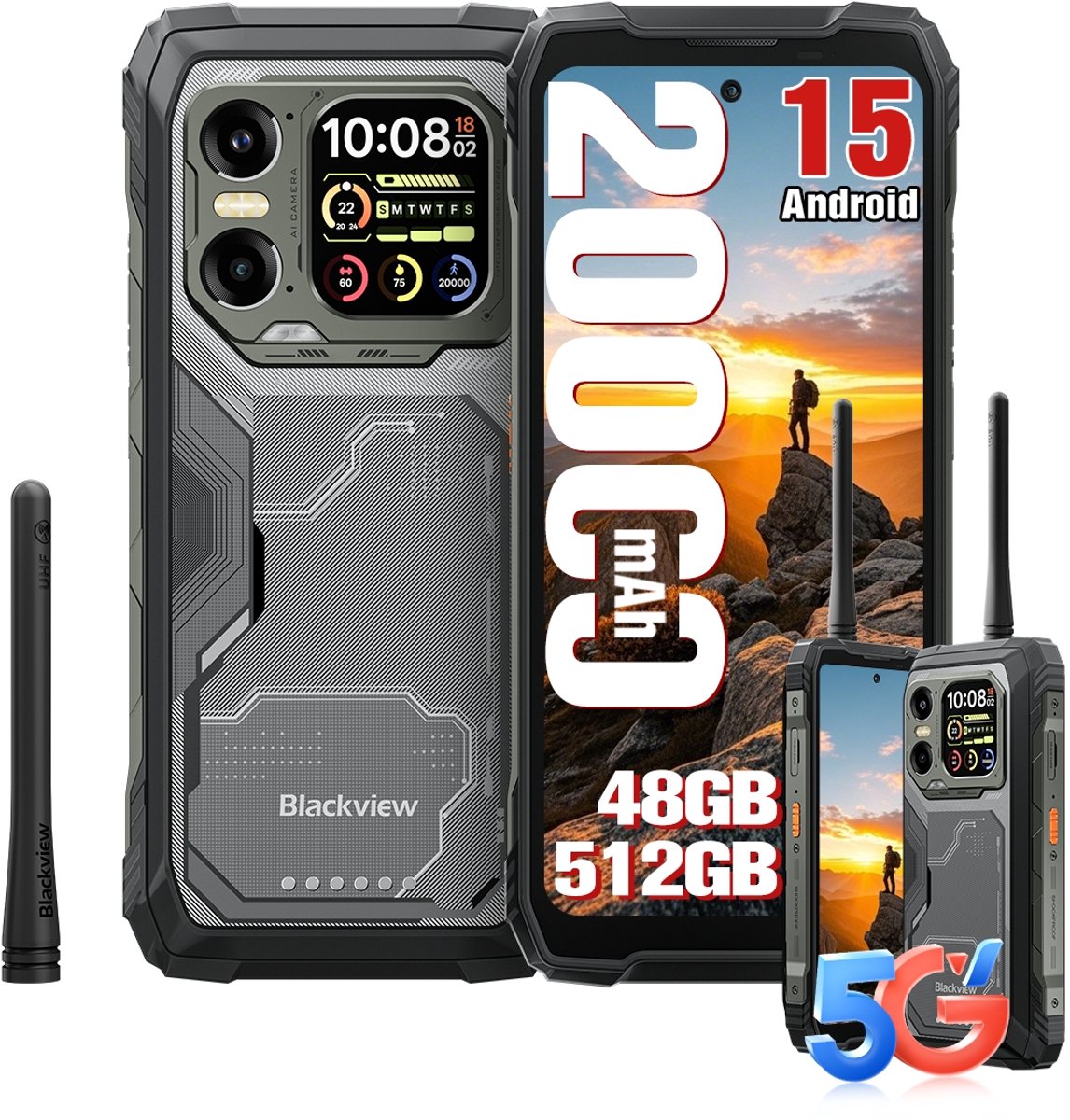 Blackview XPLORE 1 Walkie Talkie - Robuuste Smartphone - 5G - 48GB RAM - 512GB ROM - 6.78 inch - Robuuste Telefoon - Nachtzicht - Android 15 - NFC - GPS - Zwart