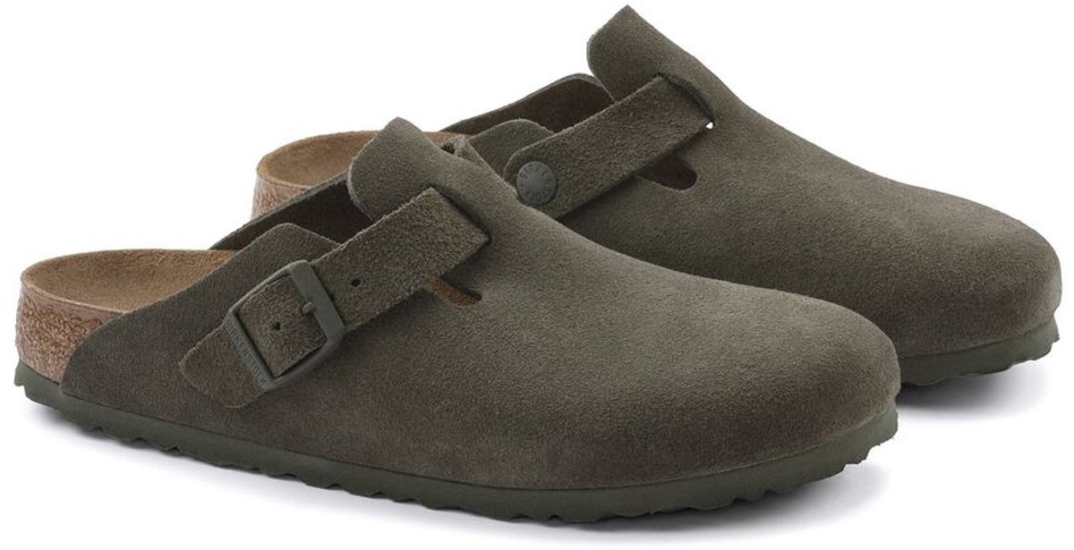 Birkenstock Boston Suede Leather Unisex Thyme – Clogs Narrow 4061418425249 Groen